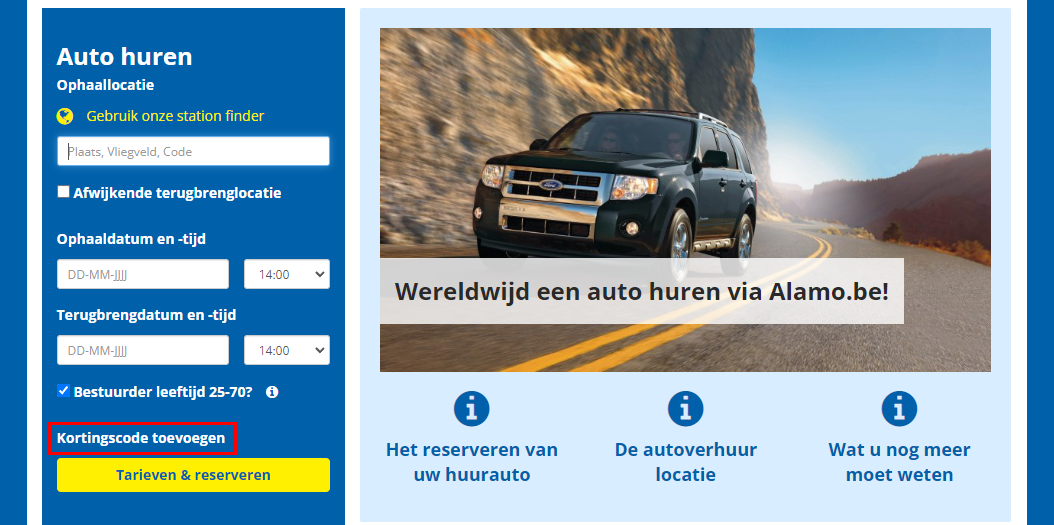 Alamo kortingscode gebruiken