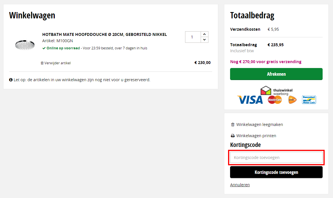 Badkamerwinkel kortingscode gebruiken