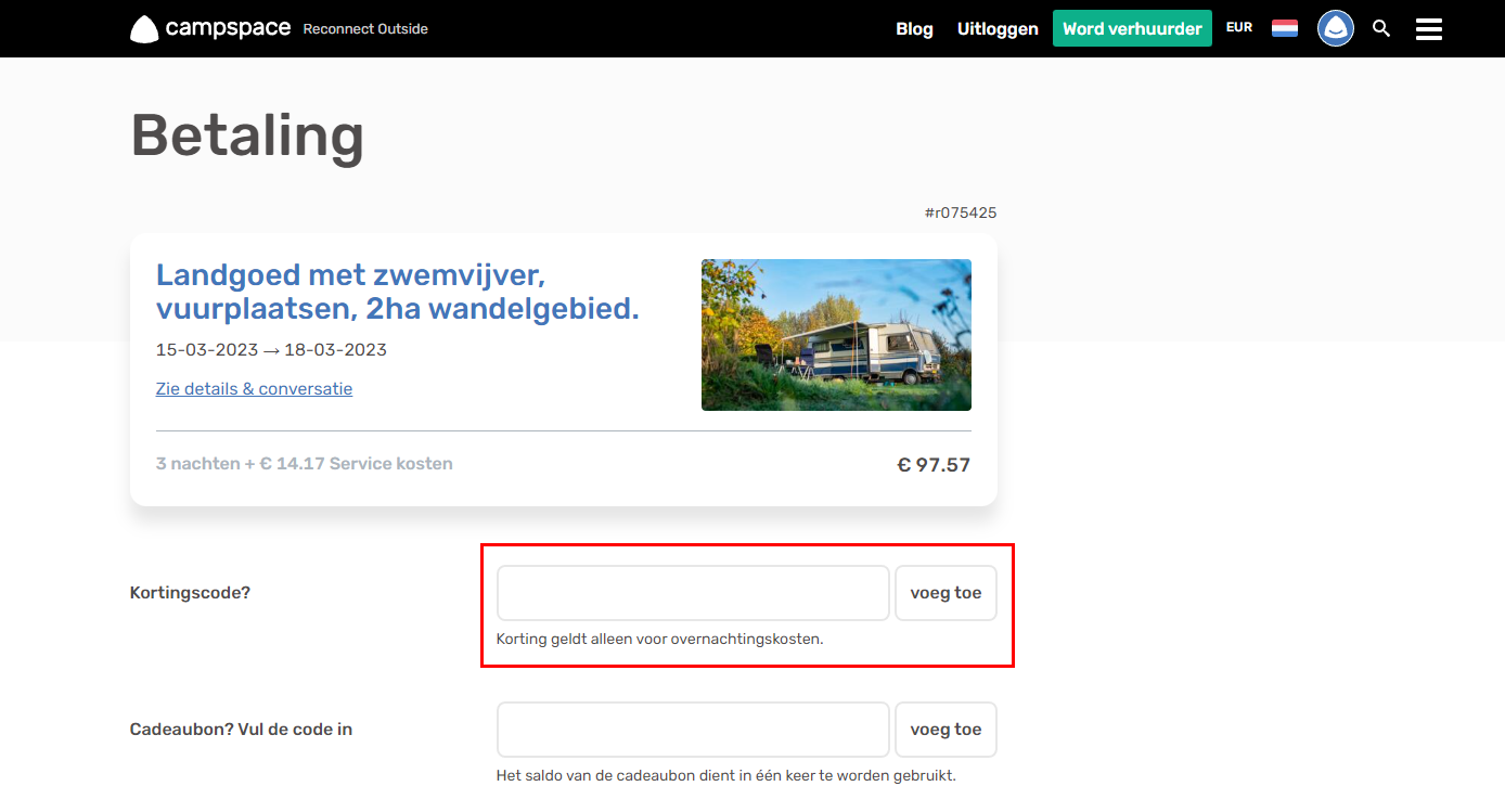 Campspace kortingscode gebruiken