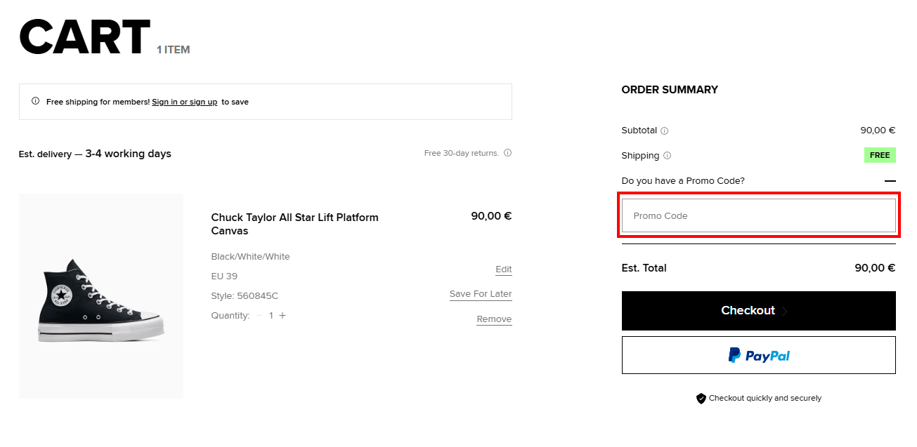 Converse kortingscode gebruiken