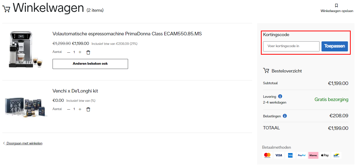 DeLonghi kortingscode gebruiken