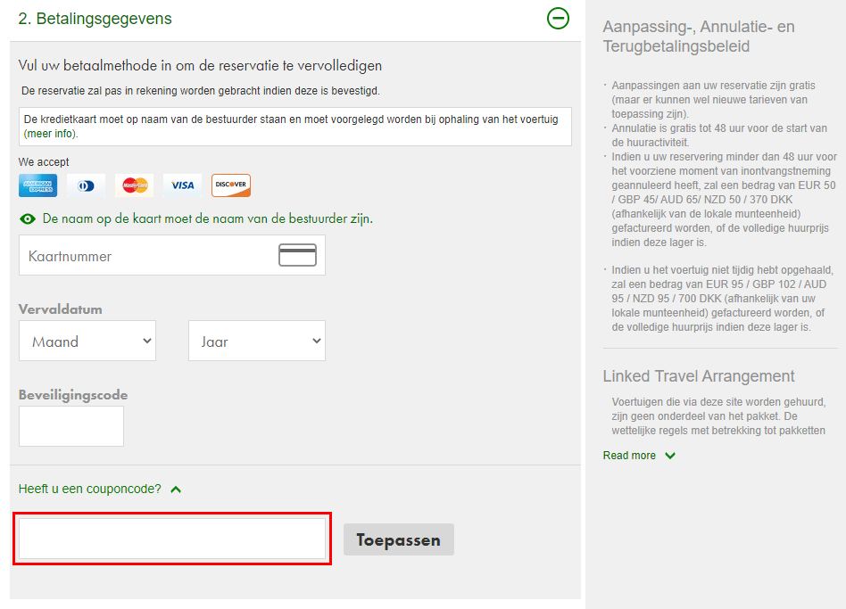 Europcar kortingscode gebruiken