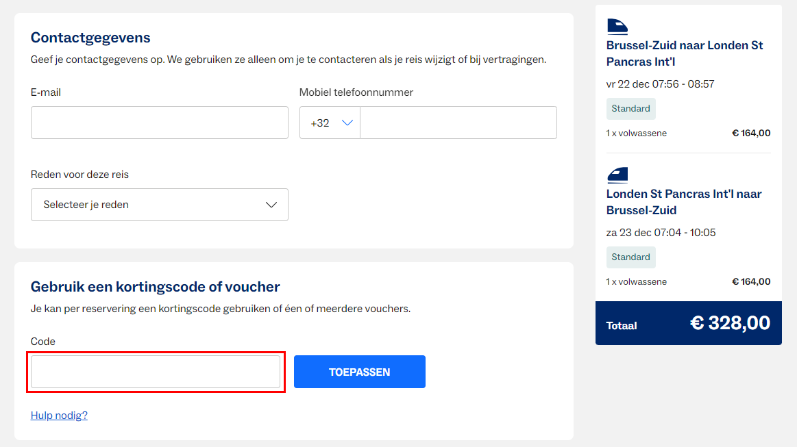 Eurostar kortingscode gebruiken