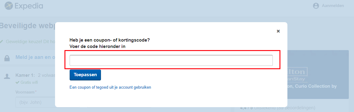 Expedia kortingscode gebruiken