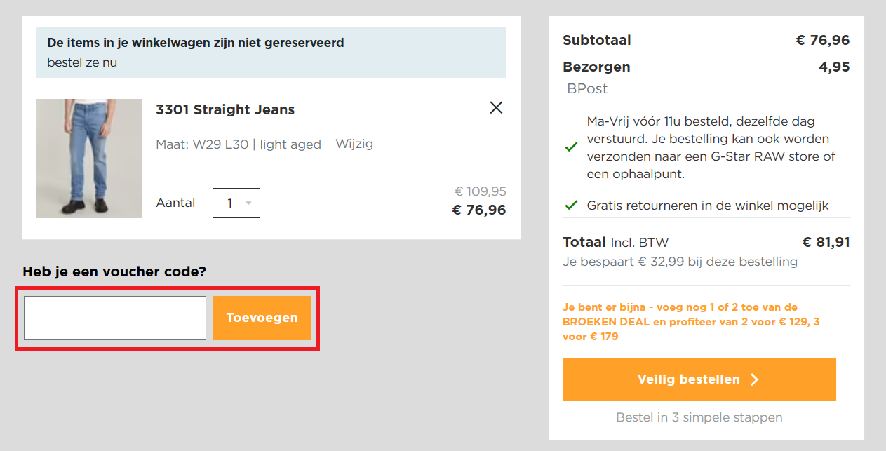 G-Star Outlet kortingscode gebruiken
