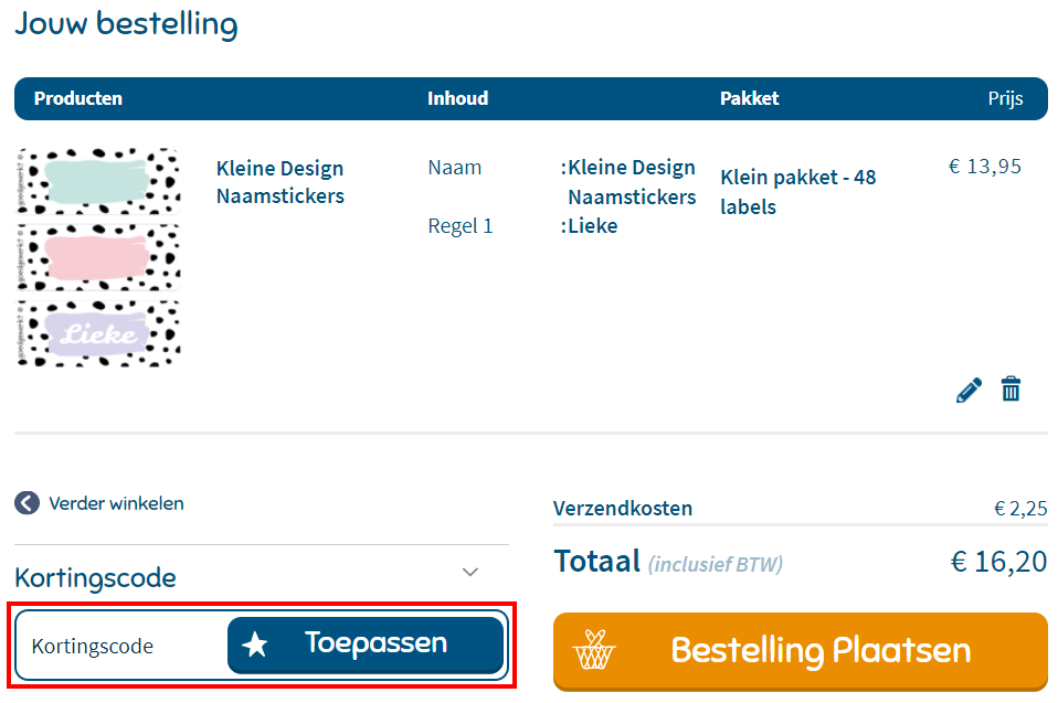 Goedgemerkt kortingscode gebruiken