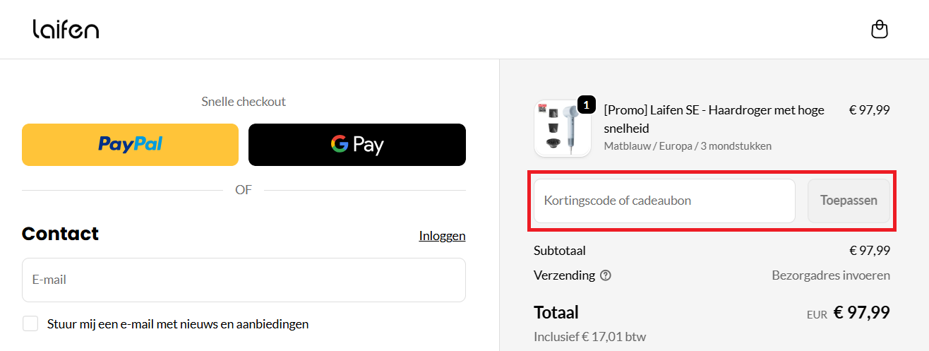 Laifen kortingscode gebruiken