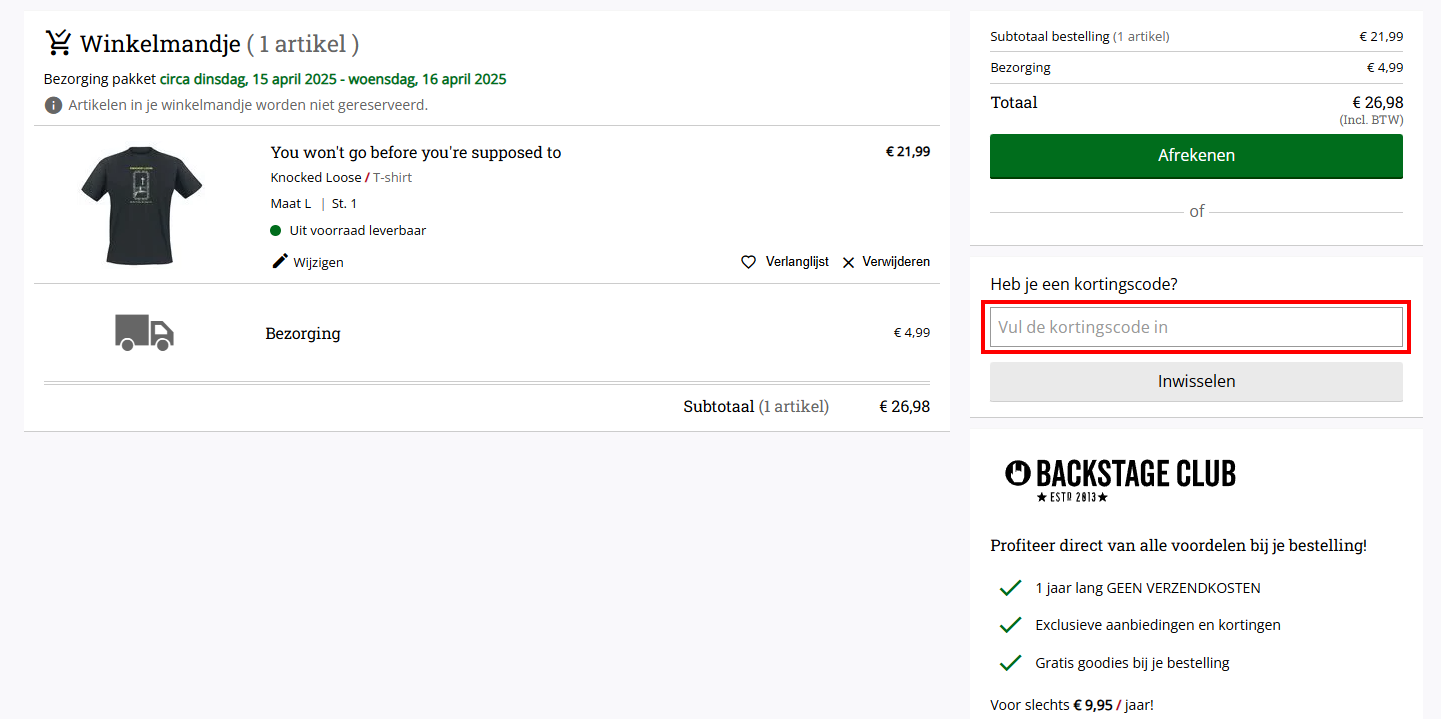 Large kortingscode gebruiken