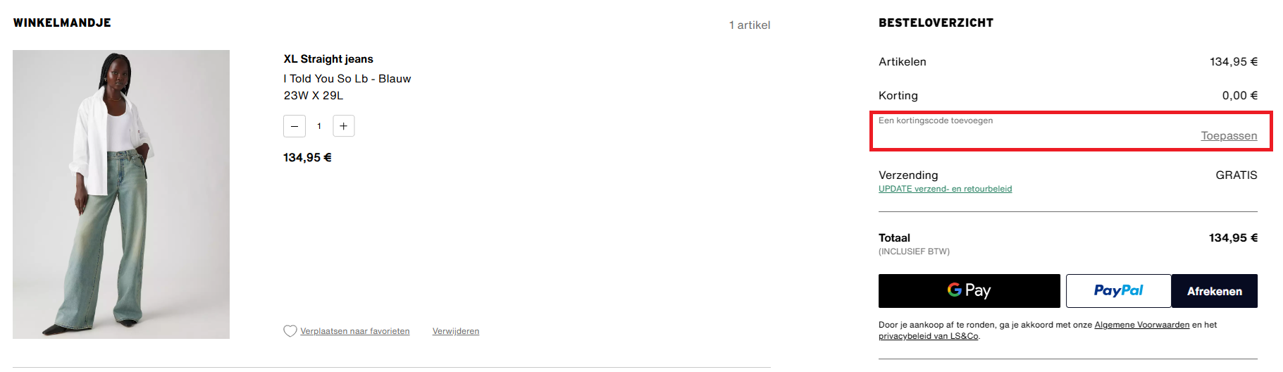 Levis kortingscode toevoegen