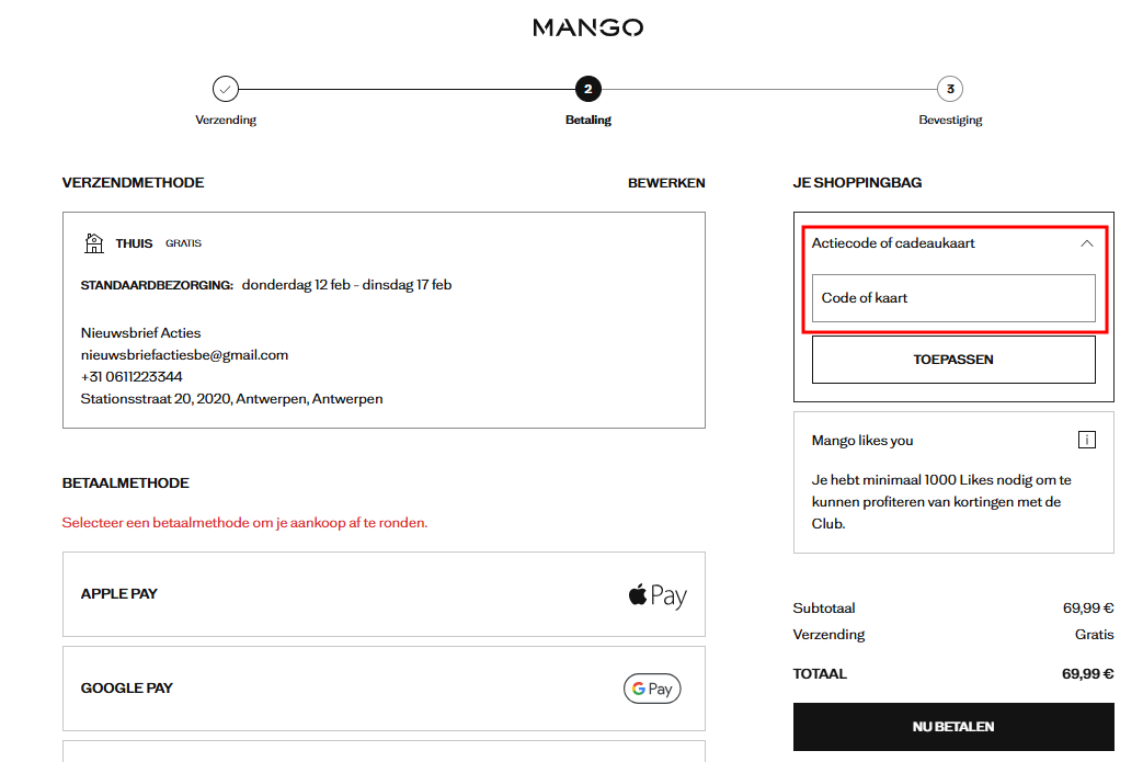 MANGO kortingscode gebruiken