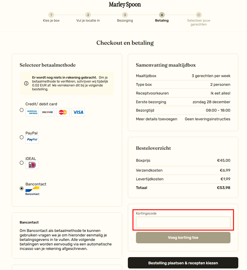 Marley Spoon kortingscode gebruiken