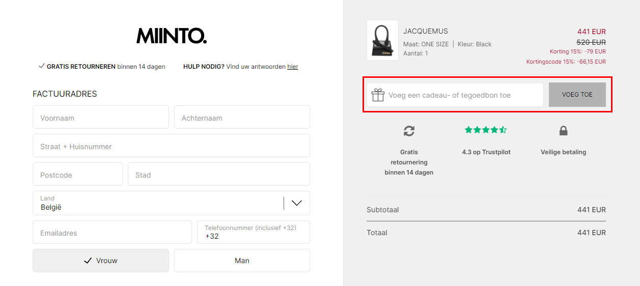 Miinto kortingscode gebruiken