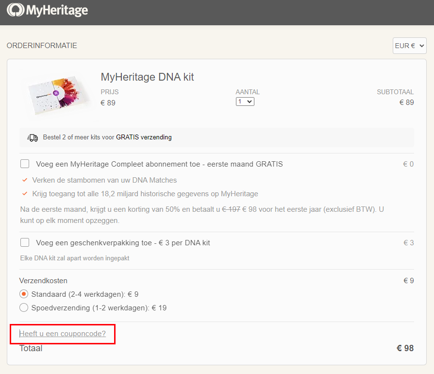 MyHeritage kortingscode gebruiken