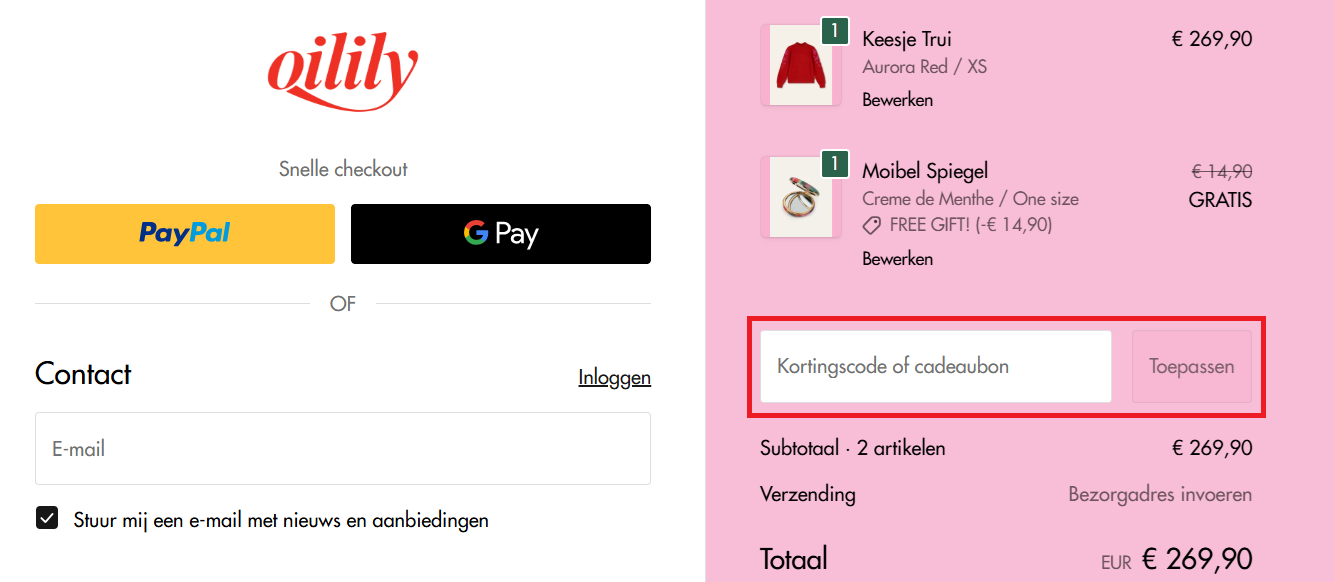 Oilily kortingscode gebruiken