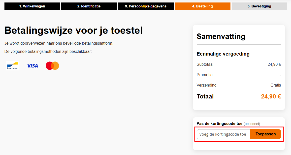 Orange kortingscode gebruiken