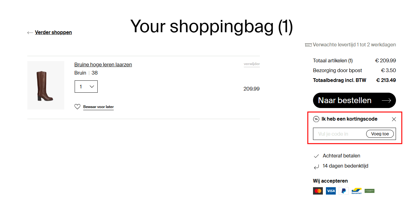 Sacha kortingscode gebruiken