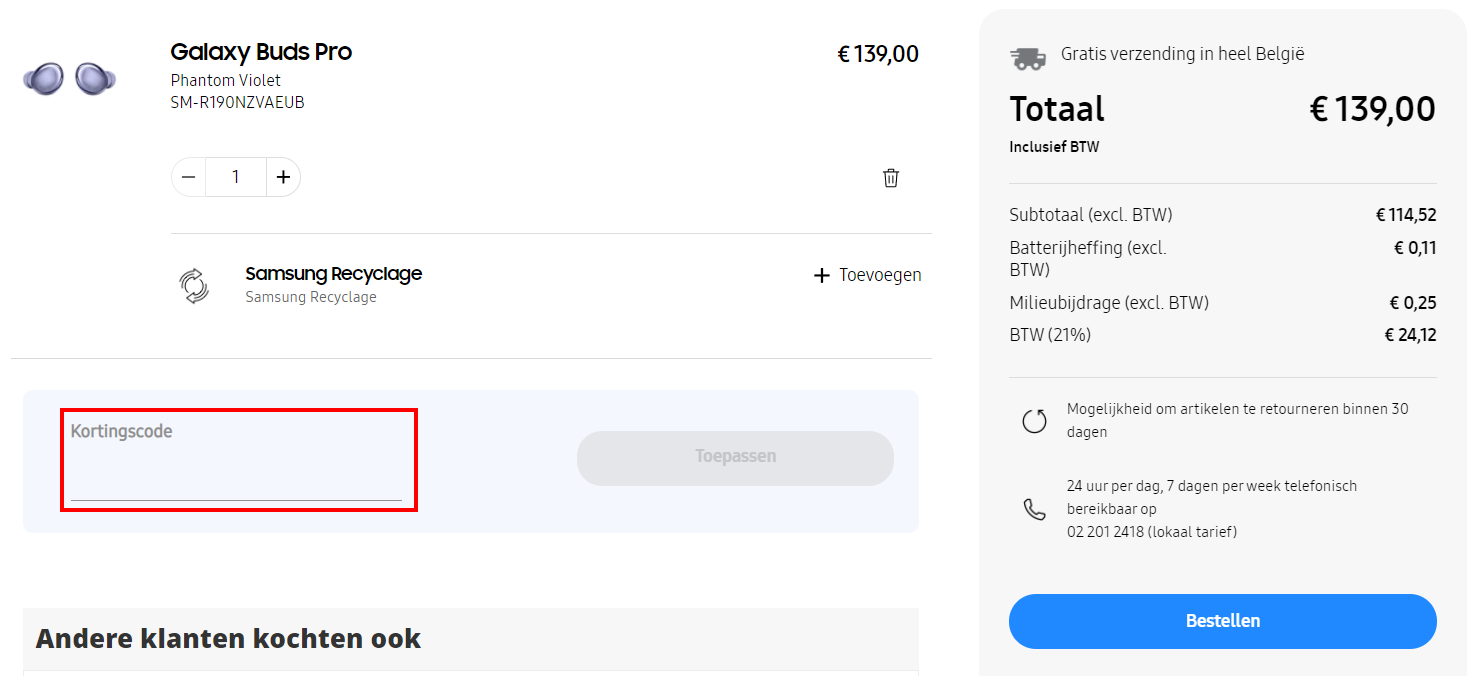Samsung kortingscode gebruiken