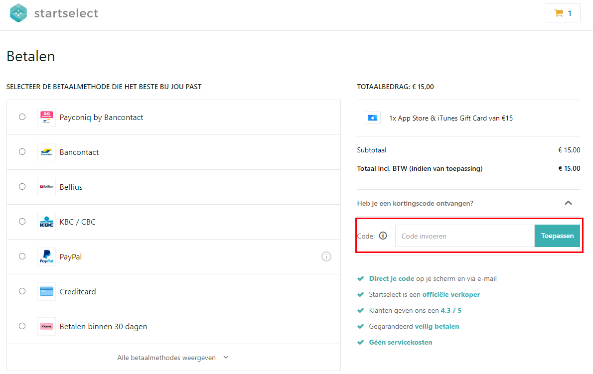 Startselect kortingscode gebruiken