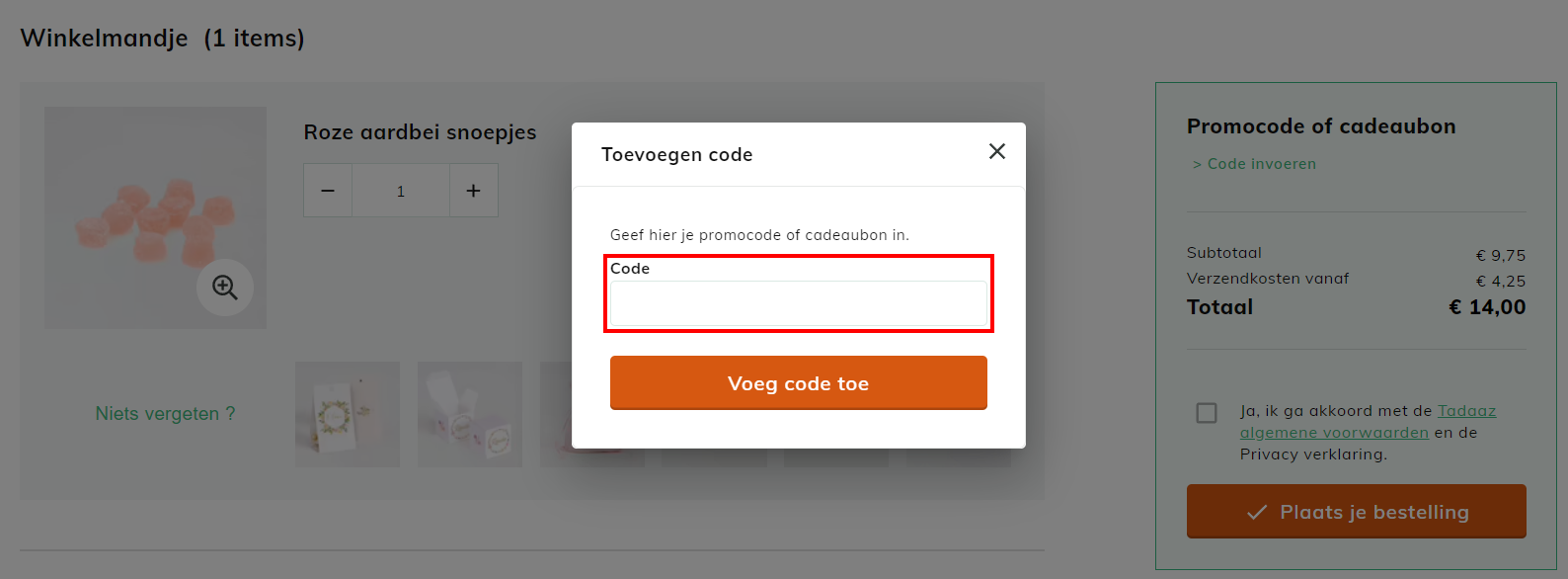 Tadaaz kortingscode gebruiken