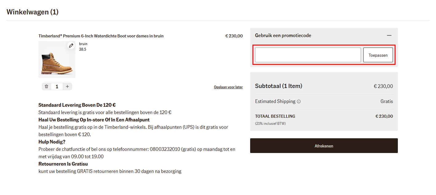 Timberland kortingscode gebruiken