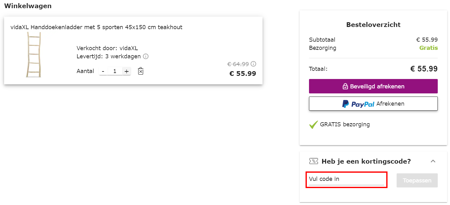 VidaXL kortingscode gebruiken
