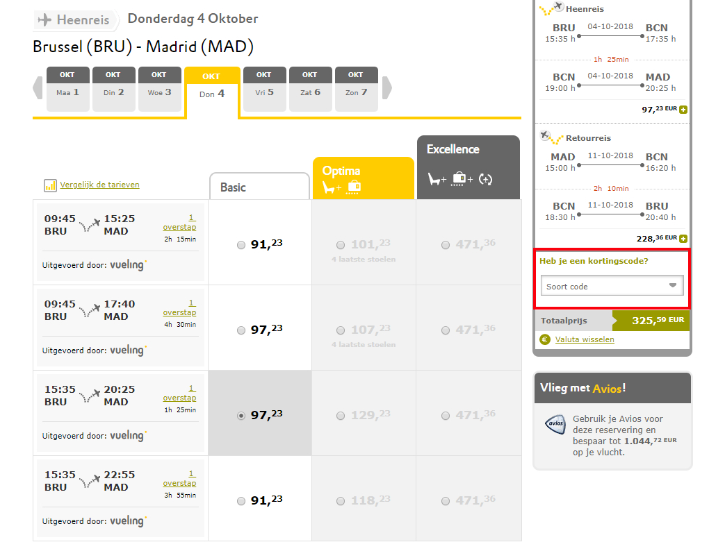 Vueling kortingscode gebruiken