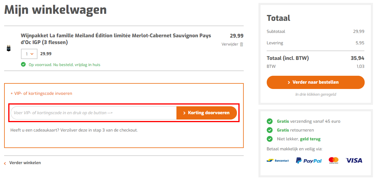 Wijnvoordeel kortingscode gebruiken