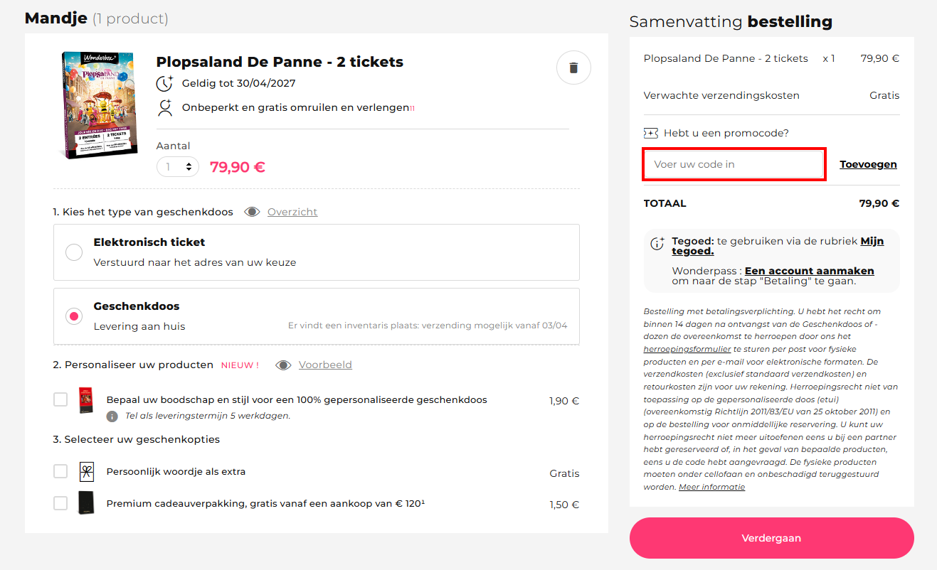Wonderbox kortingscode gebruiken